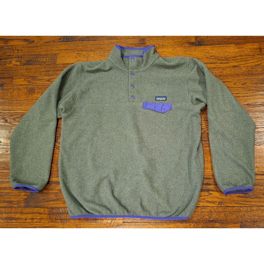 Patagonia Synchilla Grey Purple Pullover Sweater Womens XL